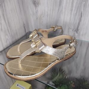 Michael Kors Chic Gold Metallic Sandals with Bow Accent, Women's Or Big Kids